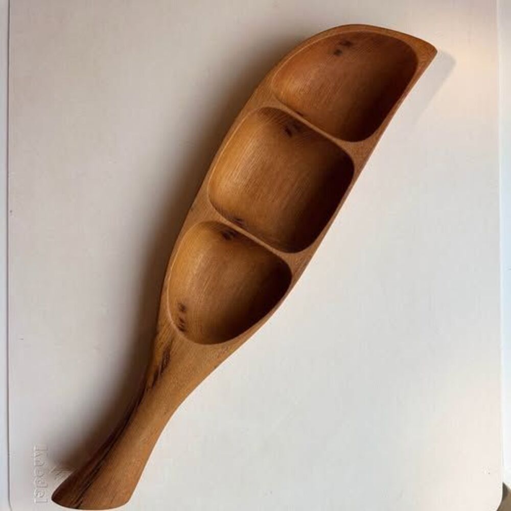 Vintage Hand Carved Wooden Serving Tray MCM Teak Dish Scandinavian Danish wo